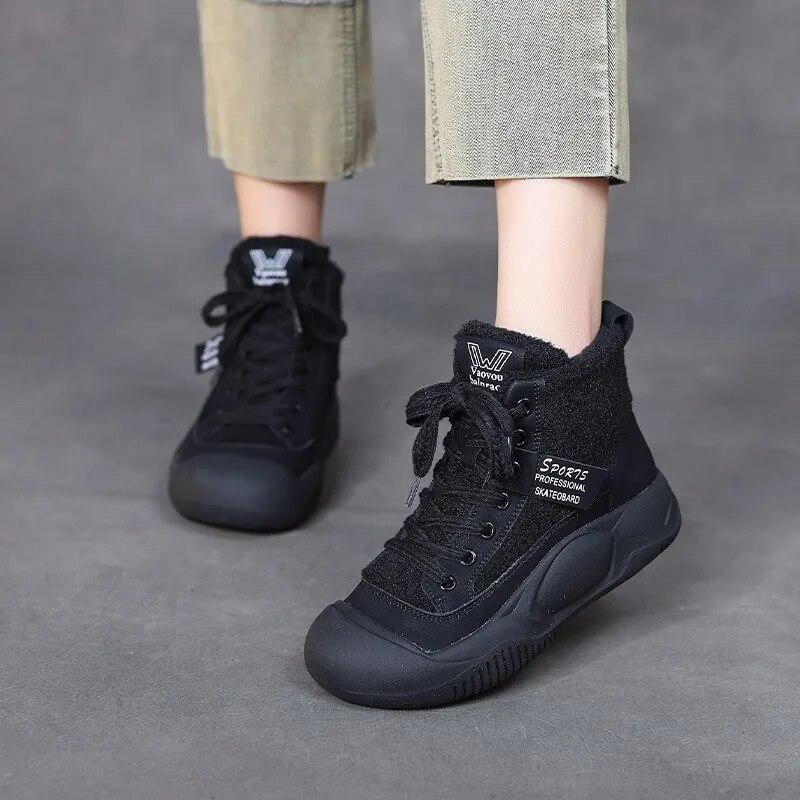 Johnature Хлопковая обувь с плюшевыми теплыми короткими сапогами из натуральной кожи с круглым носком, женская обувь на мягкой подошве