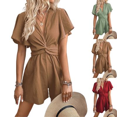 Женский удобный повседневный комбинезон с коротким рукавом, свитер, комбинезон, шорты