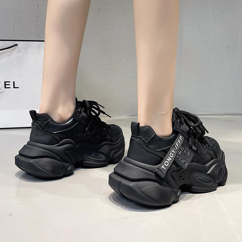 Массивные кроссовки Женские повседневные туфли на толстой подошве Шнуровка Увеличение роста Женские туфли на платформе Сетчатые дышащие кроссовки Мода
