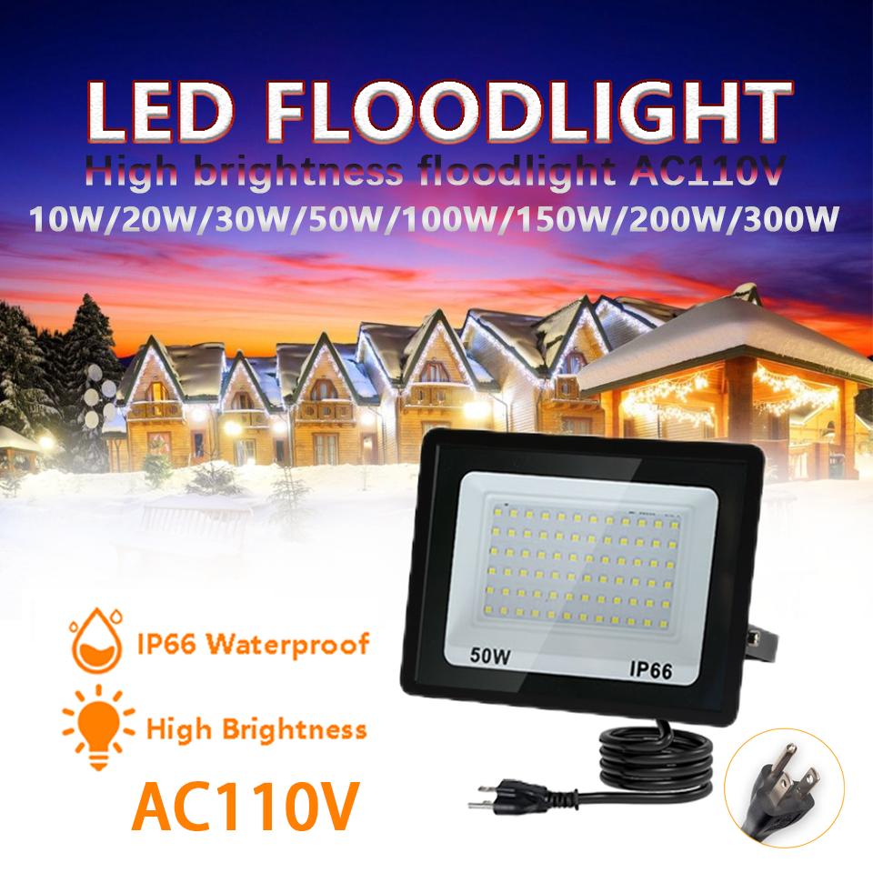 Светодиодный прожектор с вилкой для улицы AC110V 10W 20W 30W 50W 100W Отражатель Прожектор Уличный фонарь Настенные светильники Садовое освещение Направленный свет