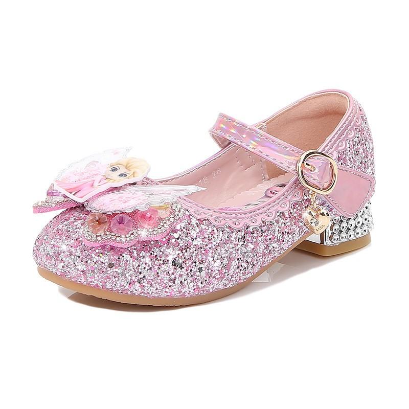 Girls Princess Shoes Kids Low Top Slip Ons Crystal Bow Soft Sole Dress