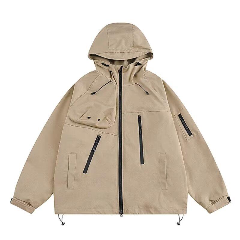 Unisex American Retro Windbreaker: Heavy-Duty Hooded Jacket for Spring/Autumn, Outdoor Casual Workwear