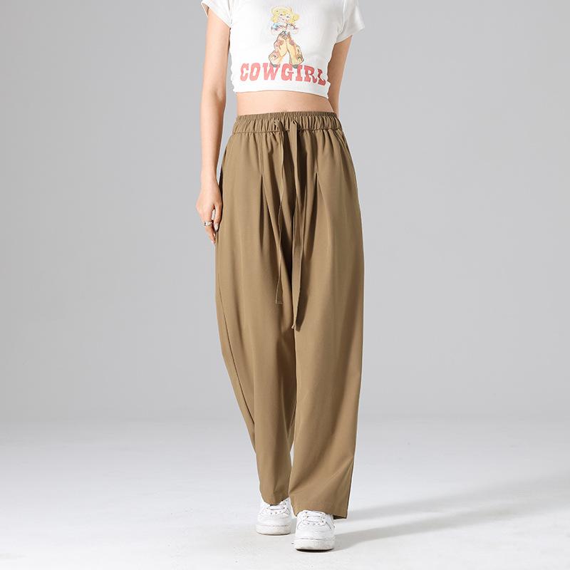 Summer New Large Size Ice Silk Breathable Straight Pants Ladies Fashion Brand Casual Mopping Pants