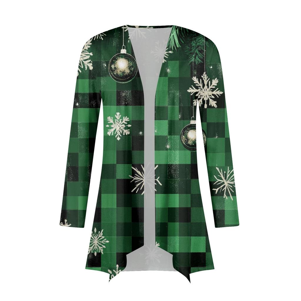 Женский повседневный кардиган с длинными рукавами и рождественским принтом без верхнего пальто