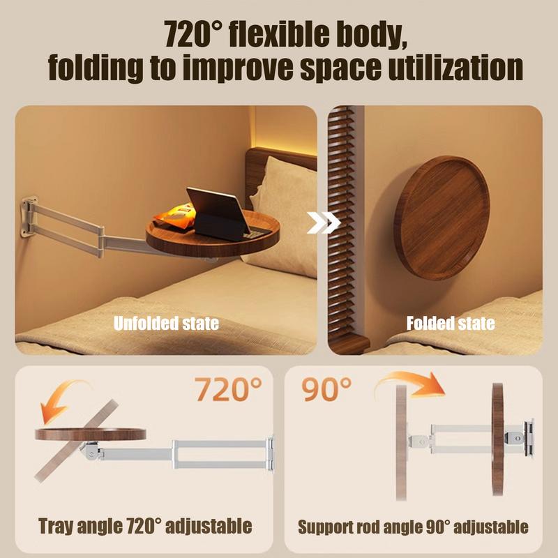 Настенный Складной Придиванный Столик Вращающийся Складной Кофейный Столик с Выдвижной Полкой Панелью Прикроватный Подвесной Придиванный Столик