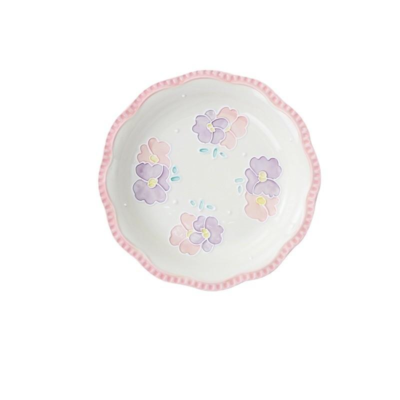 Hand-Painted Relief Ceramic Plate, Household Tableware, Western Food Plate, Pasta Plate, Cute Fruit Plate, Girl Heart Salad Plate