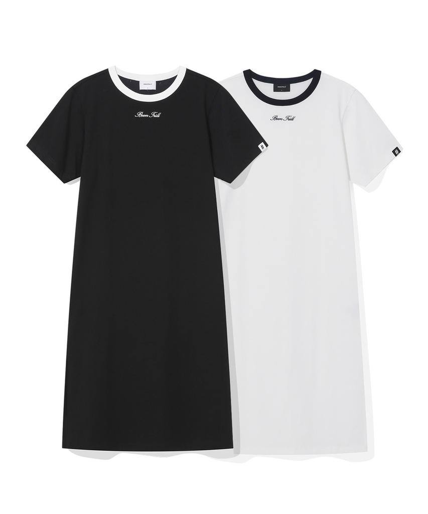 Vintril New York Simple Color Block Long Dress (Off-White)