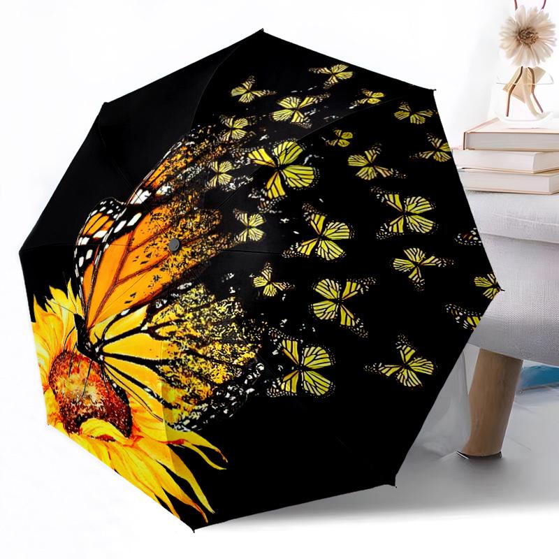 Butterflies Emerging From A Sunflower Compact Travel Automatic Umbrella Retractable Design With 8Rib Durability Compact Design For Outdoor Daily Use