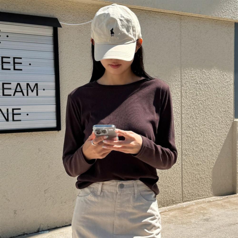 New Arrivals Open Run Women Basic Round Neck Long Sleeve Solid Ribbed T shirT