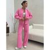 Womens Casual 2-Piece Set: Solid Color Long Sleeve Zip-Up Jacket Elastic Waist Pants Streetwear 2025