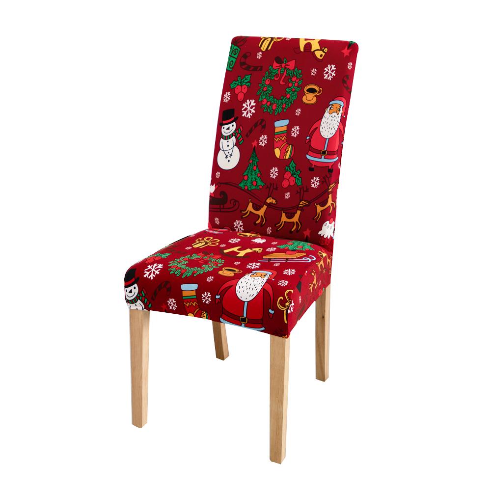 Чехол на стул для столовой Рождественский декор 2025 Принт Санта Клауса и снежинок Чехлы для офисного стула Эластичный Съемный Чехол на сиденье стула