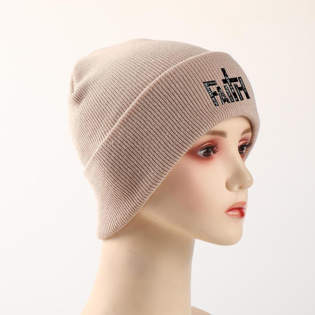 Черная вязаная шапка-бини с крестом "FAITH", шапка-череп, шапка с отворотом для химиотерапии при раке, однотонная шапка-горошек