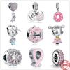 New 925 Sterling Silver Rose Girl Boy Pink Sparkle Spacer Clip Charm Bead Fit Original Fashion Bracelet DIY Jewelry for Women