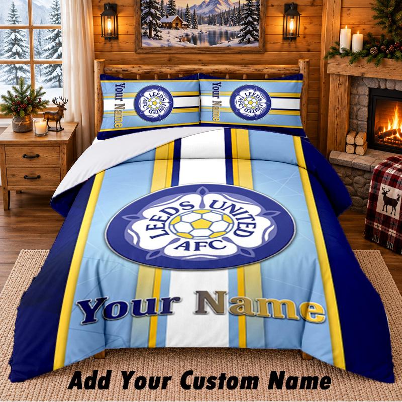 Leeds United Pattern Bedding 3Pcs Set Custom Name, Bed Sheet And Pillowcases For Home Bedroom