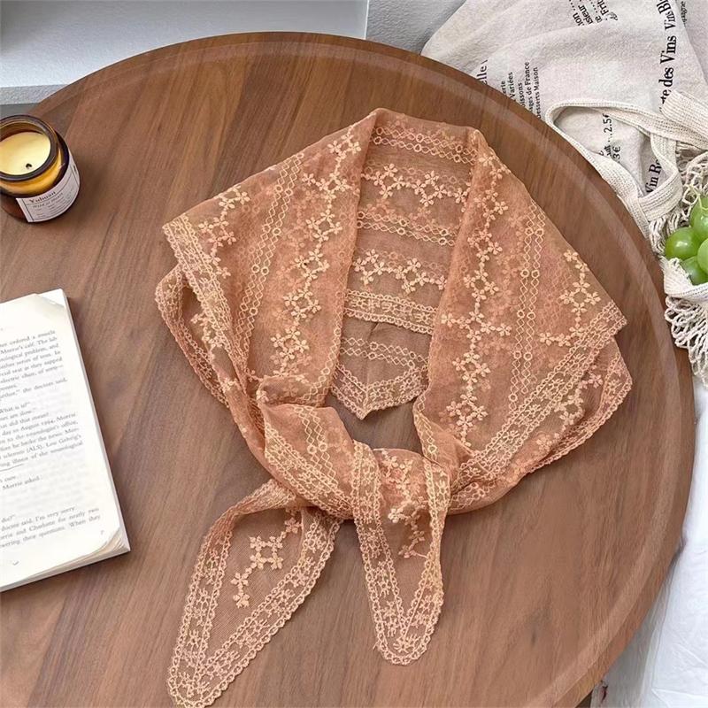 Women Lace Triangle Scarf Sweet Girls Sunscreen Scarf Spring Summer French Beach Style Hair Tie Vintage Female Lady Muslim Hijab