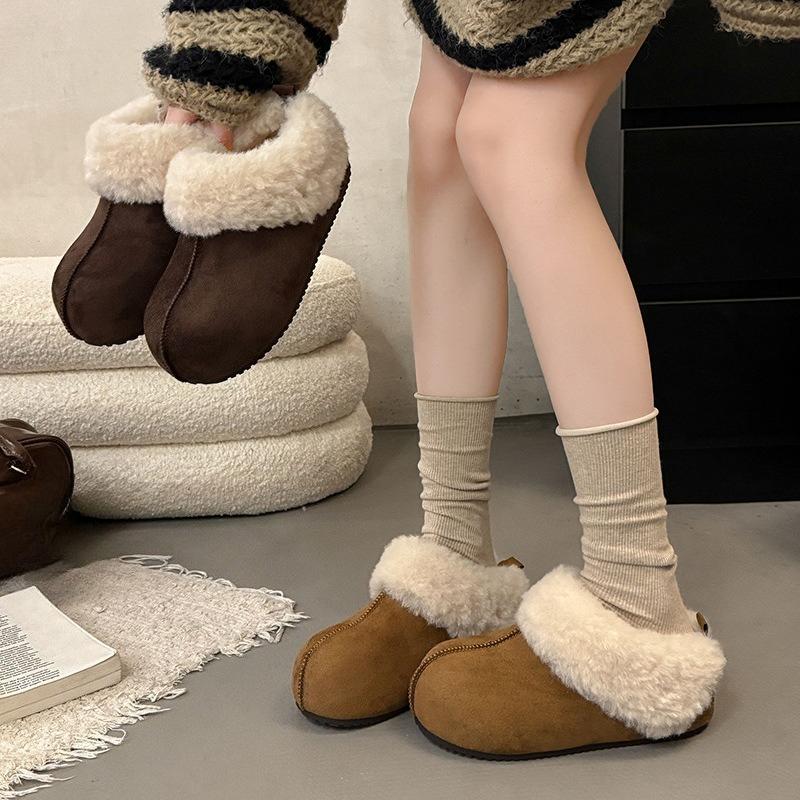 Ретро шлепанцы на высокой платформе для женщин, новые флисовые и теплые туфли-одношаги