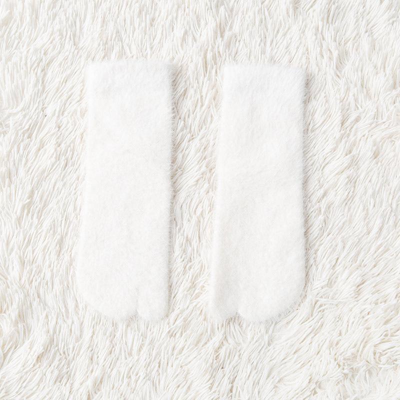 3 Pairs Woman Girl Winter Tabi Socks Short Tube Warm Two Toed Sock Thick Soft Cozy Plush Solid Color Split Toe Bed Sleep Socks