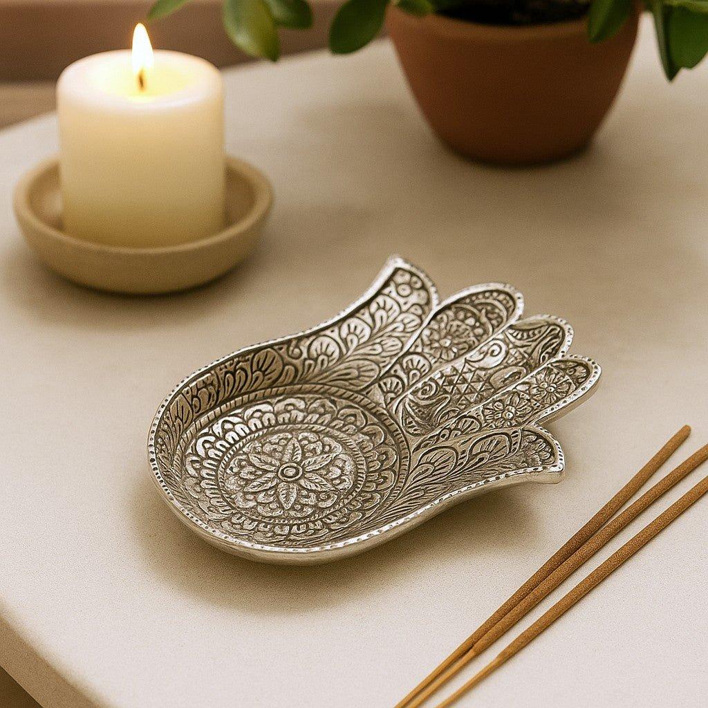 Incense Holder Hamsa Polished Aluminium Large