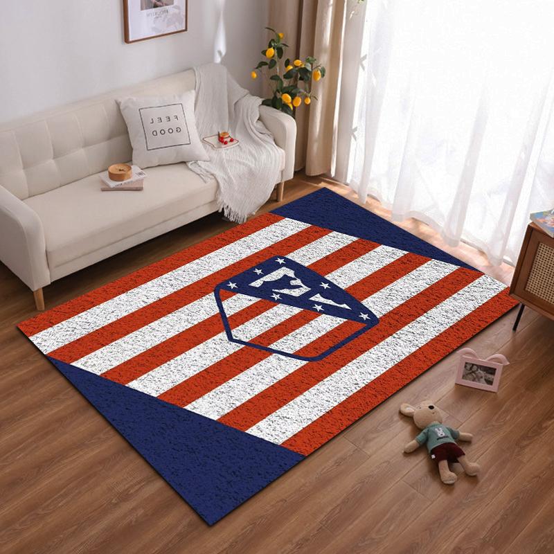 "Red White Striped Shield Rug Design - Non-slip rug suitable for living room and bedroom sofas"