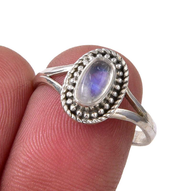 Natural Rainbow Moonstone Gemstone Handmade 925 Sterling Silver Ring Size 8 Z7l59