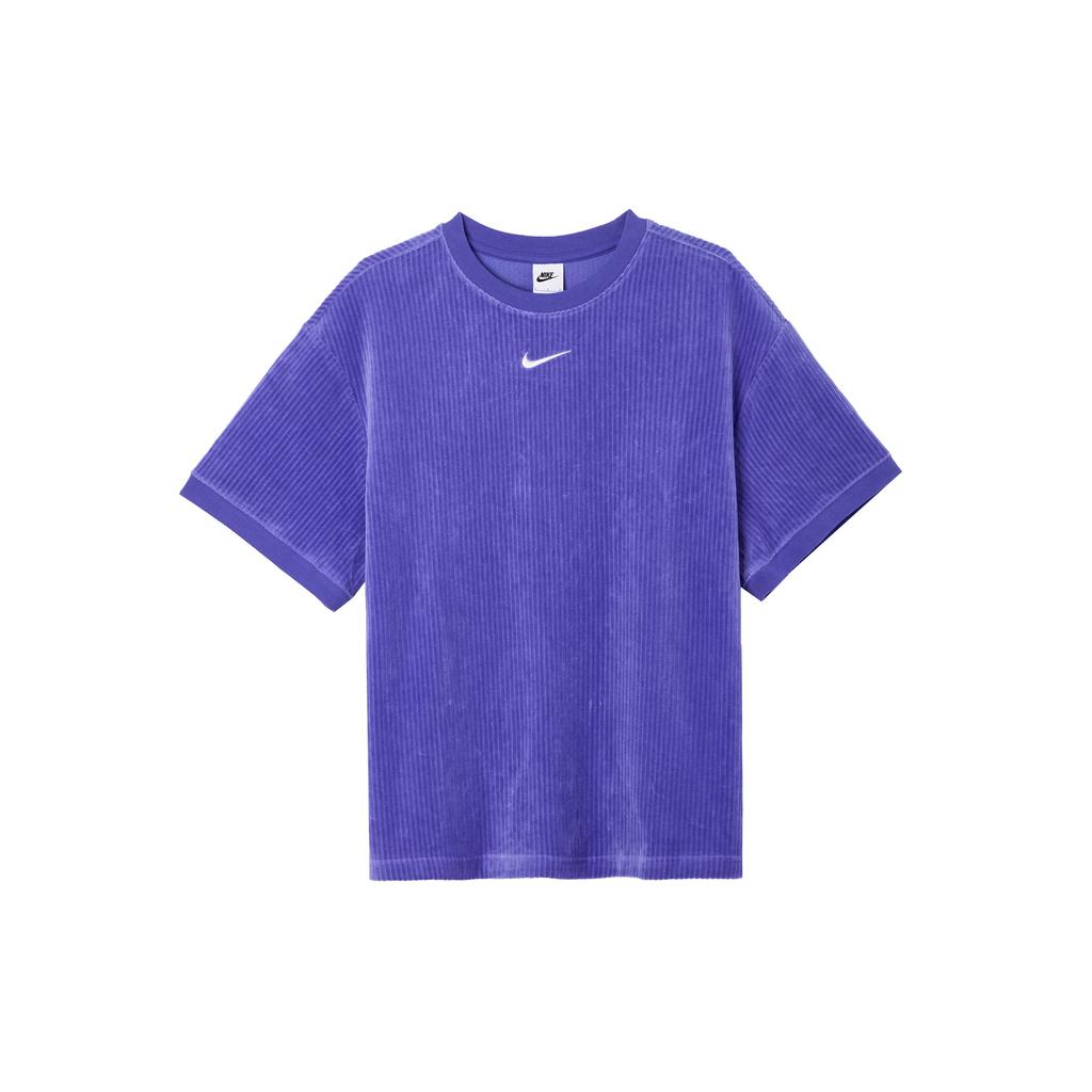 Nike Sportswear Logo Embroidered Crew Neck Short Sleeve T-Shirt Women Tops Blue DQ5946-430