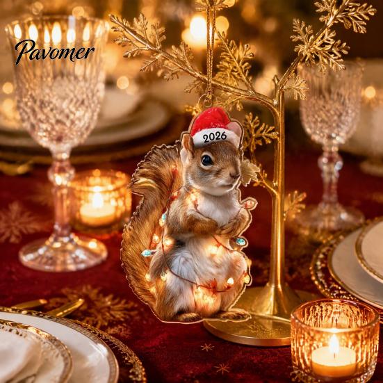 Decorative Animal Figurines for Home Christmas Hanging Ornaments with Lanyard, Cute Double Sided Pendant 2026 Kids Holiday Party Favors Santa Hat, 2D