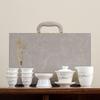 Suet jade tea set, kung fu set, white porcelain office household teapot cover bowl teacup