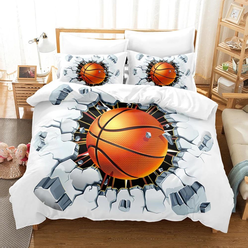 Мультяшный баскетбольный пододеяльник, постельный комплект, 100% полиэстер, 3D цифровая печать, детское постельное белье для мальчиков, размер кинг, с принтом, детский подарок