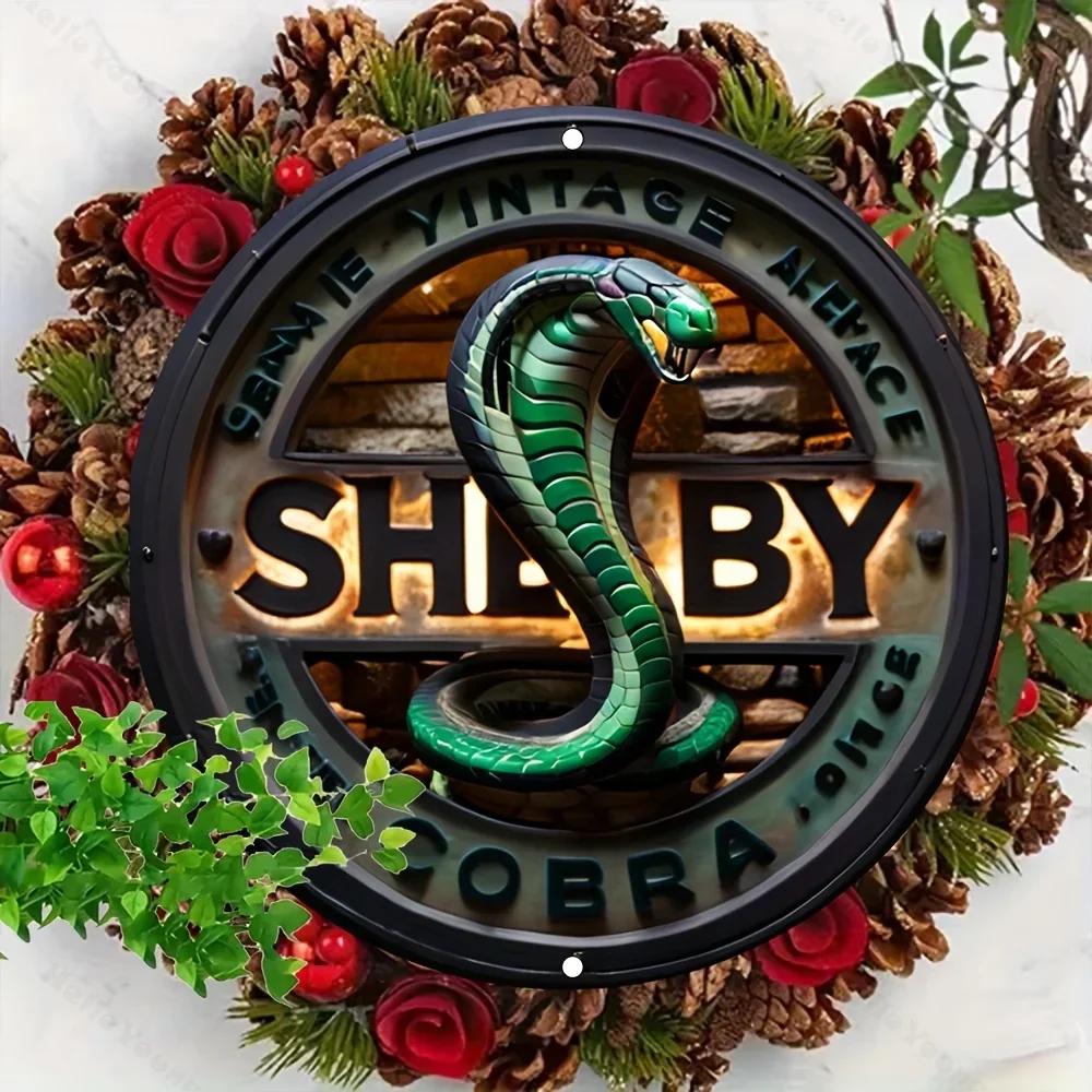 Vintage Shelby Cobra Themed Aluminum Sign, 1pc. 2D Flat Imitation Relief, Wall Hanging Plaque for Garden Outdoor Decor.