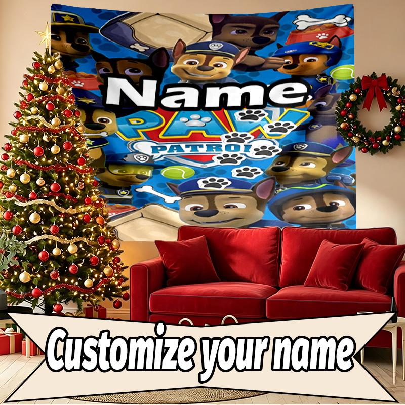 Custom Name Personalized PAW Patrol Print Tapestry, Wall Art Decor, Bedroom, Dorm, Apartment, LivingRoom, Party Backdrop, Gift for Birthday