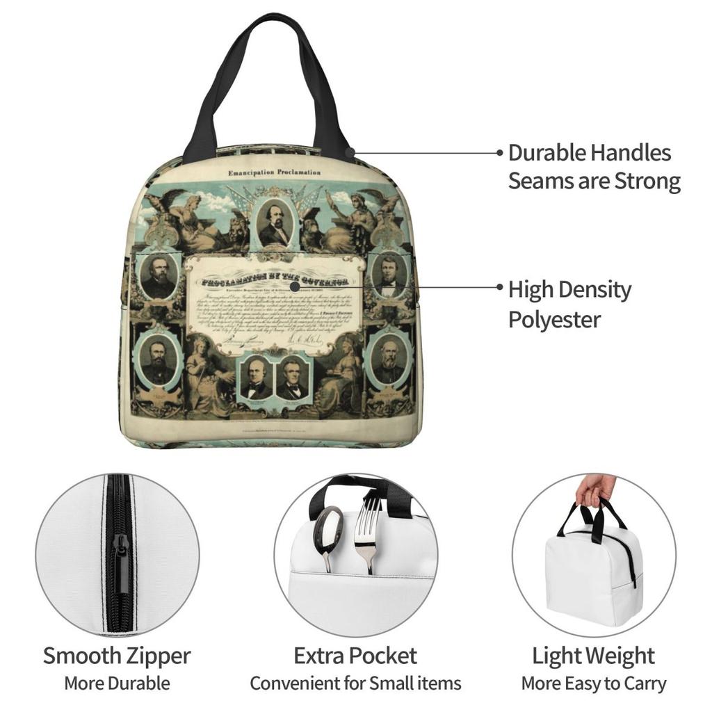 Emancipation Proclamation By E. Knobel (1865) Insulated Lunch Bag for Women Office Cooler Thermal Food Box Tote Lunch Boxes
