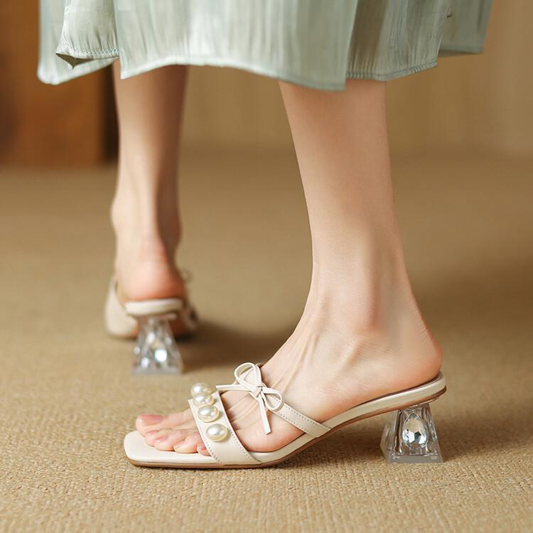 Pearl word с тапочками женские толстые каблуки с открытым носком классные тапочки женская модная одежда босоножки на высоком каблуке лето 2025 новый