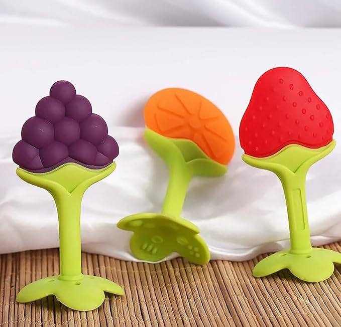 Pack of 2 Baby Fruit Teether – Soft Silicone Teething Toy with Handle for Infants and Toddlers