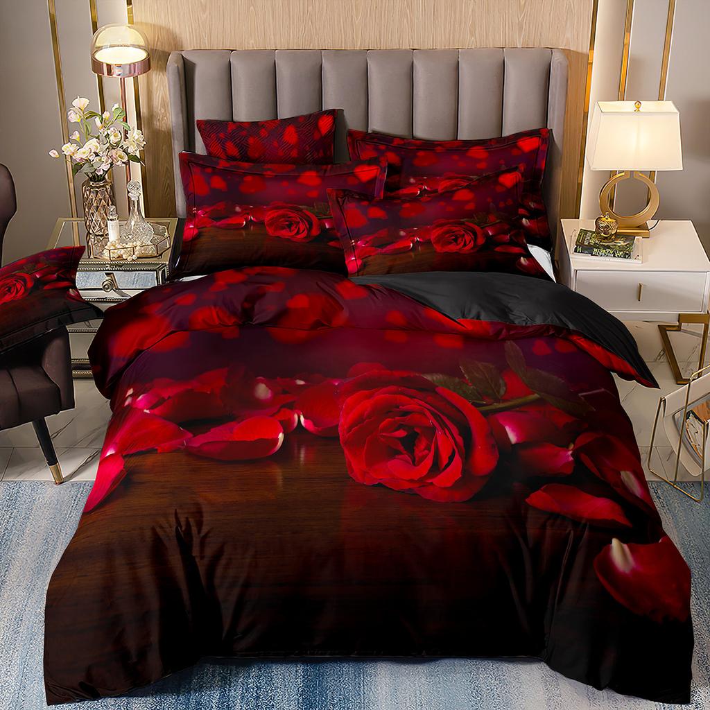 Красная Роза 3D Цветочный Пододеяльник Комплект постельного белья Цветочное Постельное Белье Двуспальная Простыня Одеяло Летнее Одеяло Королевский Размер