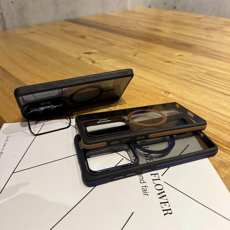 For Magsafe Magnetic Metal Lens Stand Phone Case For Samsung Galaxy S25 S24 S23 FE S22 Ultra Plus Protective Cover Bumper