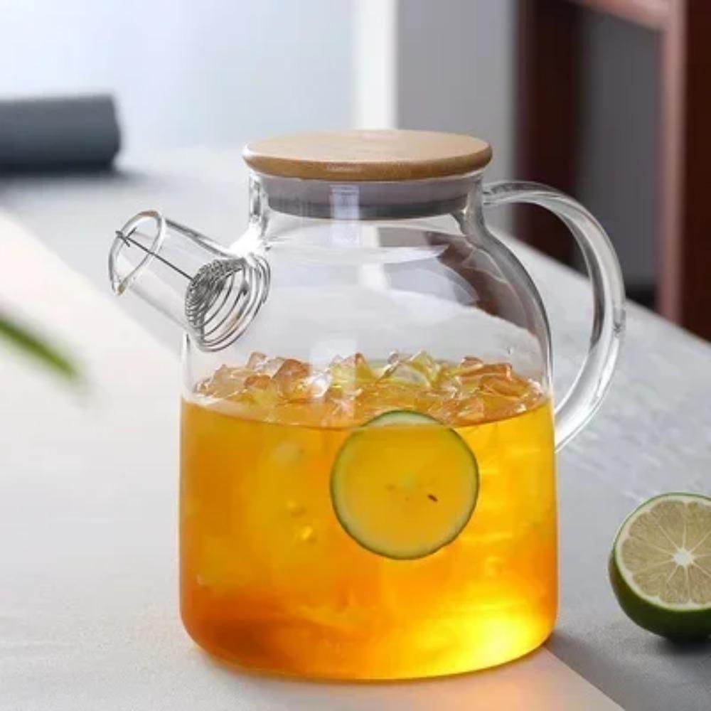 1/1.8L Transparent Borosilicate Glass Teapot Heat-Resistant Large Clear Tea Pot Flower Tea Set Puer Kettle Cup Office Home Tool