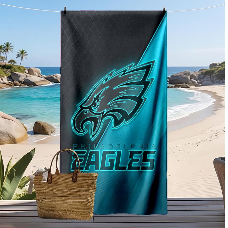 Пляжное полотенце с принтом Philadelphia Eagles Мягкое Портативное Быстросохнущее?Сухое полотенце для бассейна, летнего отпуска, активного отдыха на природе