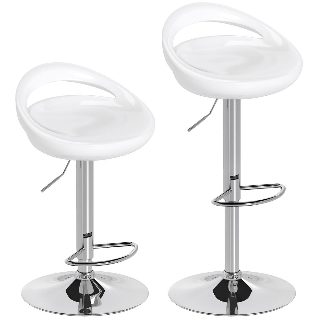 Set Of 2 Bar Stools Bar Chairs Adjustable Height Backrest And Footrest Swivel 360 Degree 46x41x76 96cm White
