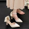 Slim Heel Fairy Style Bow Temperament Fashion Pearl Lace-up Pointed High Heels Sandals Women 2025 New Korean Version
