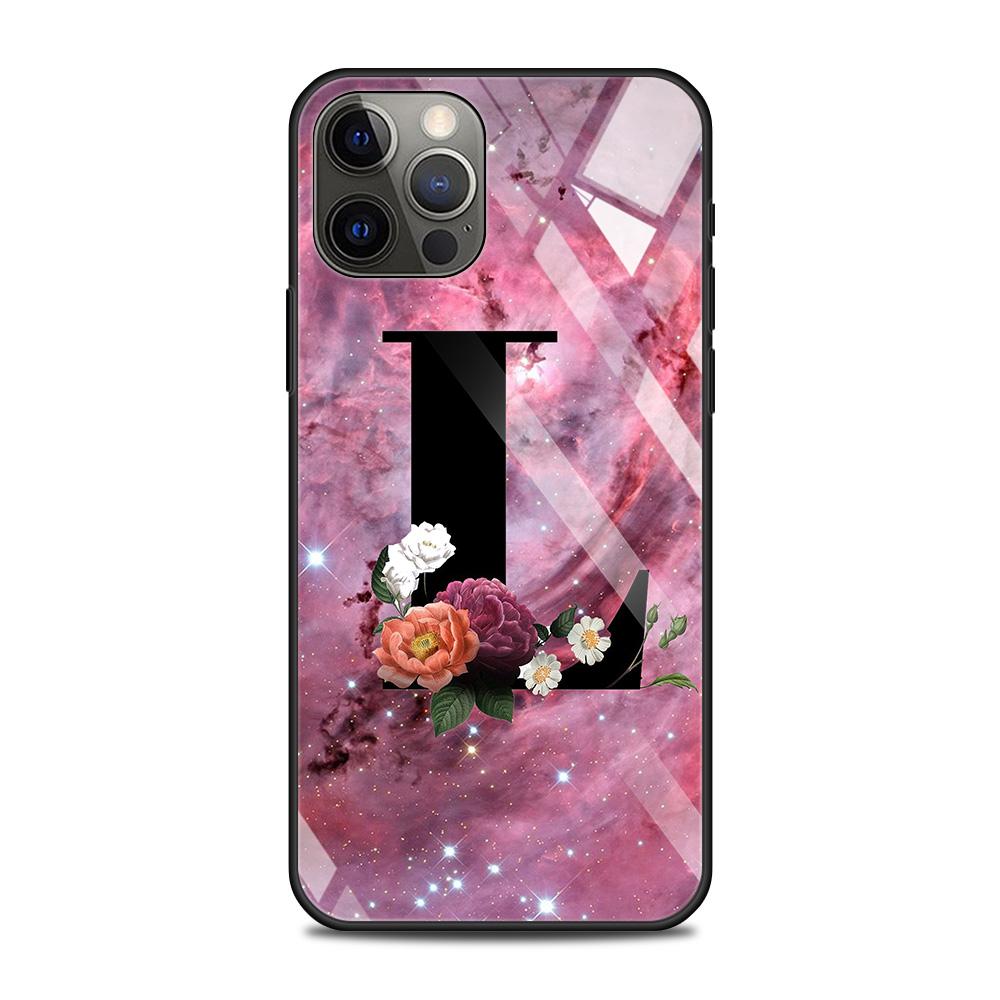 Чехол из закаленного стекла для iPhone 14 12 11 Pro Max 13 12 Mini X XR XS Max 8 7 6s Plus силиконовый чехол с надписью AB цветы розовый