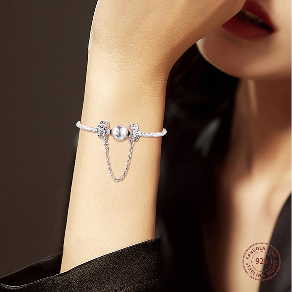 Аутентичные 925 пробы серебра, сверкающие дуги любви, защитная цепочка, подвески, бусины для изготовления ювелирных изделий, подходят для оригинальных браслетов