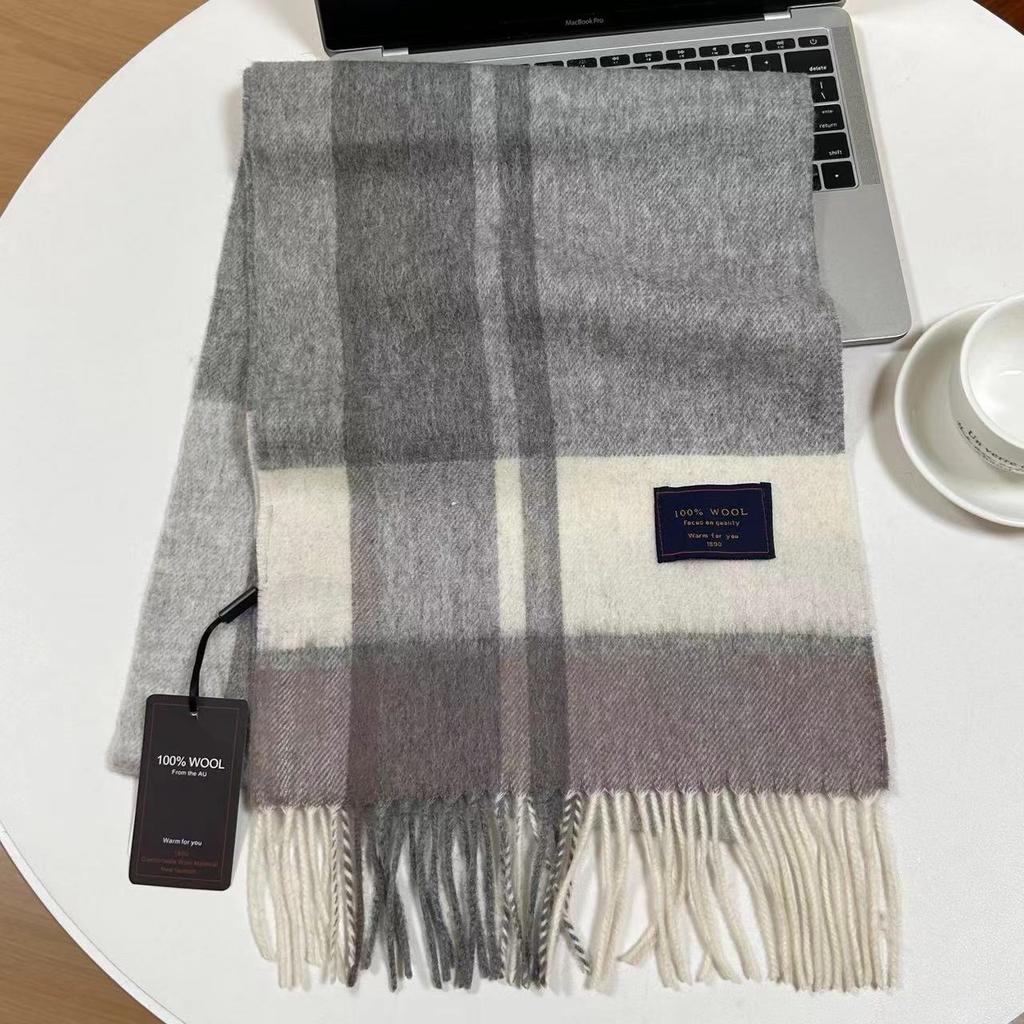 Men Scarf 100% Wool Plaid Warm Soft Muffler Female Winter Autumn Couple Cashmere Windproof Stripe Tassel Shawl Male Thick Scarf