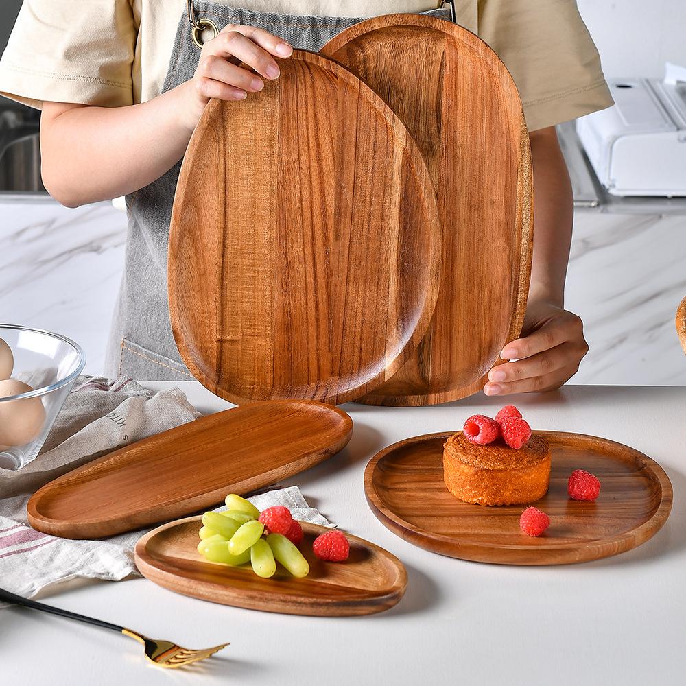 Creative Acacia Wood Fruit Plate Japanese Fruit Snack Plate Restaurant Food Plate Multifunctional Tray Teacup Tray