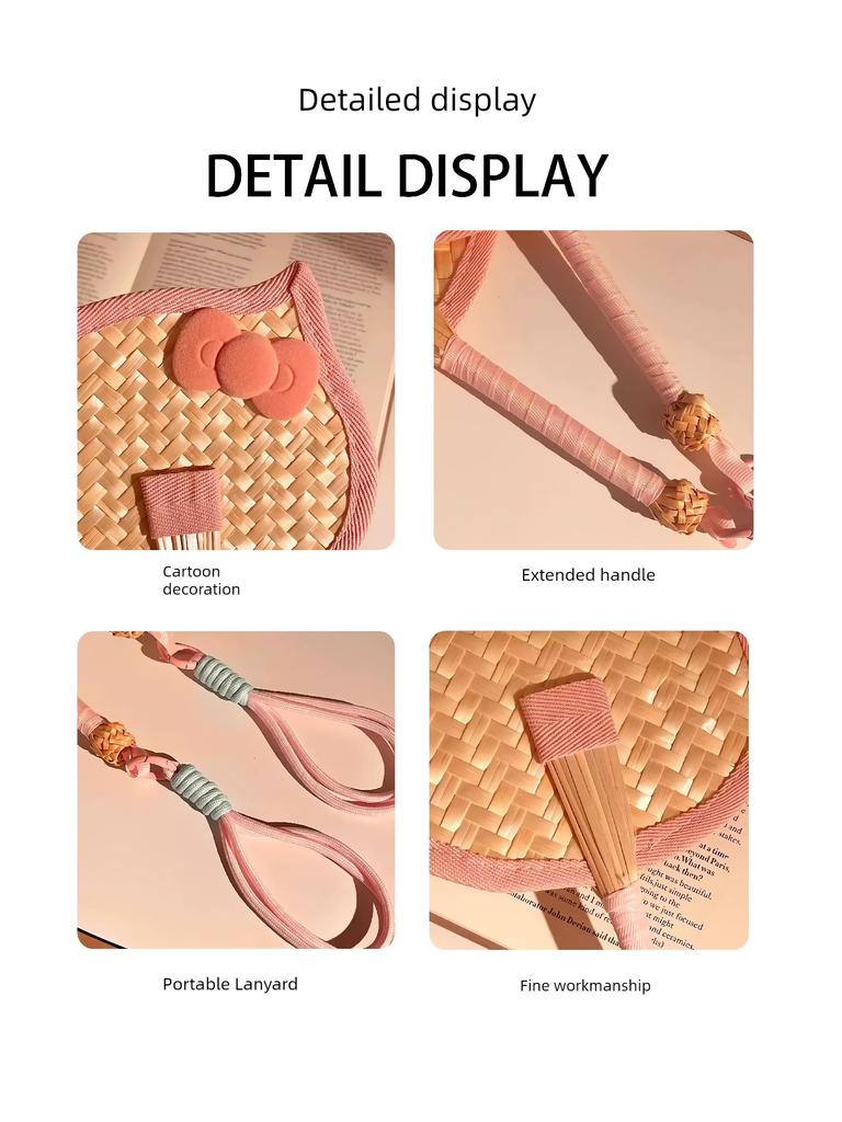 Japanese-Style Bow Fan 2026 New Model Handmade Woven Palm Leaf Fan Summer Small Fan Portable Durable Hand-Held Fan