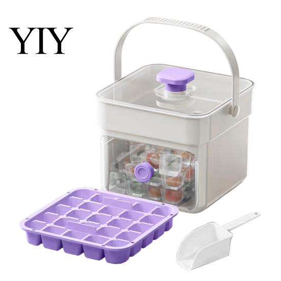 Two-in-one Ice Storage 2-In-1 Tray, Maker And Bin Set, Large Capacity 25-Cell One-click De-icing Tray One-Click Easy Release Cube Maker, for