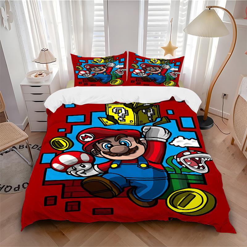 3pc Mario Adventure Bedding Set Guest Room Bedroom Decor Christmas Halloween Decor Birthday and Holiday Gifts- All Seasons 3pcs Quilt 129