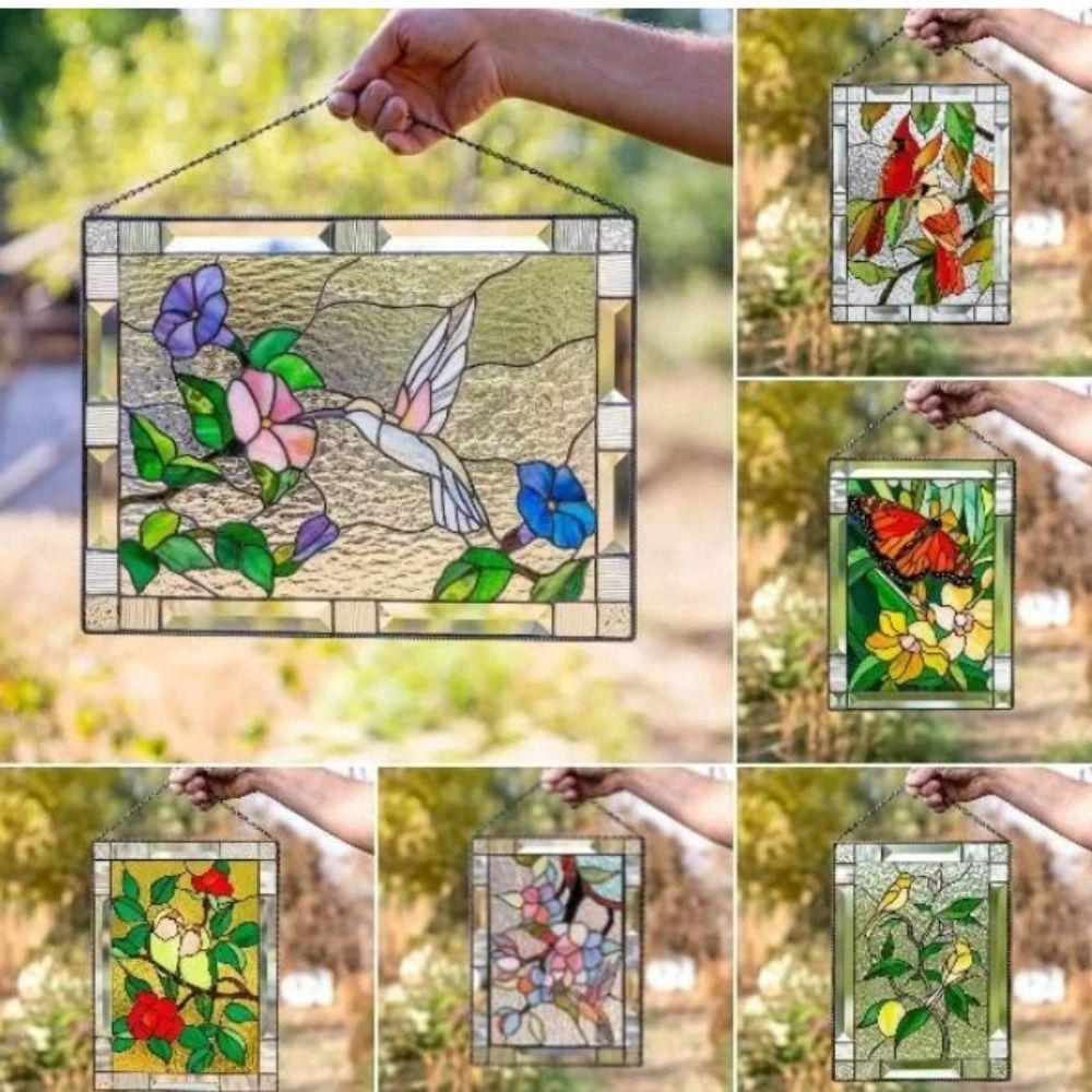 Flat Stained Window Panel Acrylic Hanging Stained Birds Panel Stained Suncatcher Home Decoration