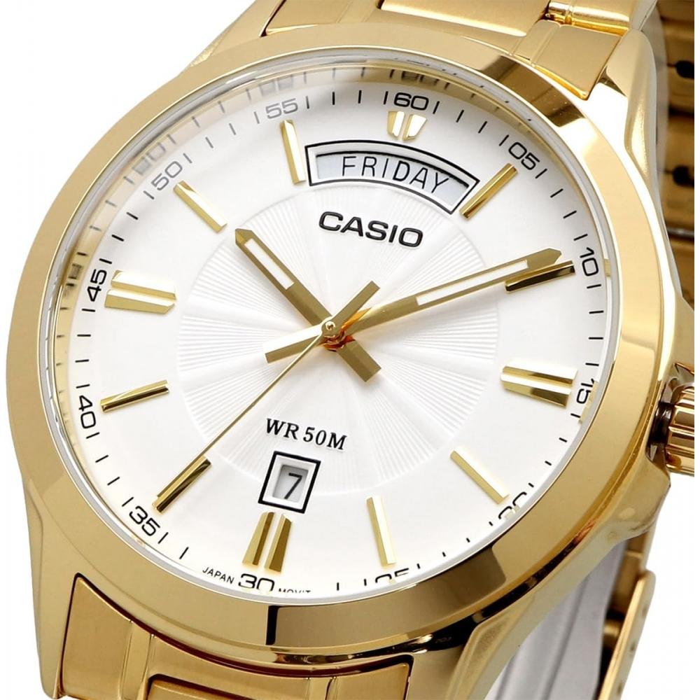Casio Мужские аналоговые кварцевые часы Золотой Белый Mtp 1381gd 7av