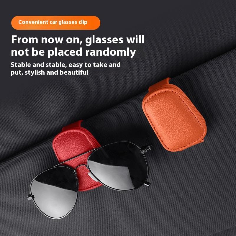 2Pcs Sunglasses Holder Is Suitable for Car Sun shades Magnetic Leather Sunglasses Clip and Ticket Clip Car Sunshade Accessories