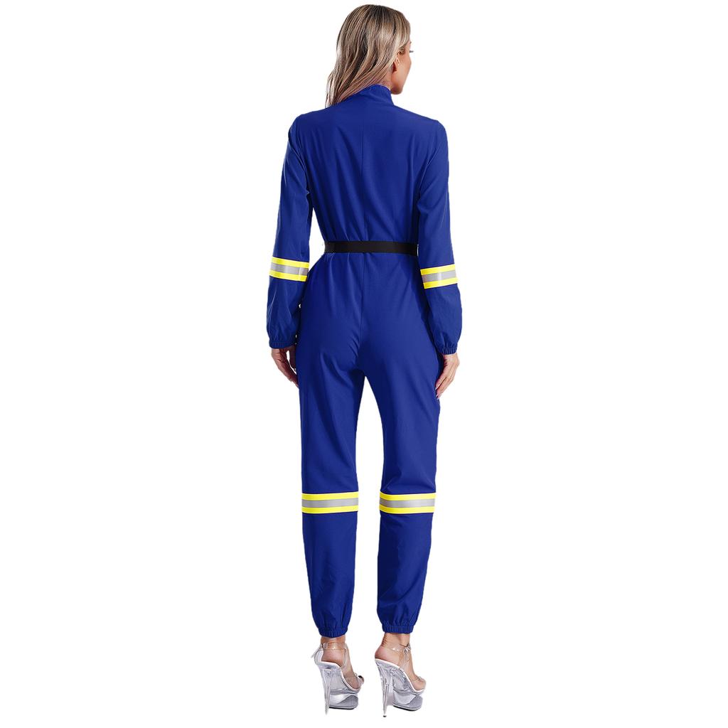 Complete Firefighter Outfit for Women S-3XL: Long Sleeve Belted Romper with Stand Collar, Halloween & Club Party Costume